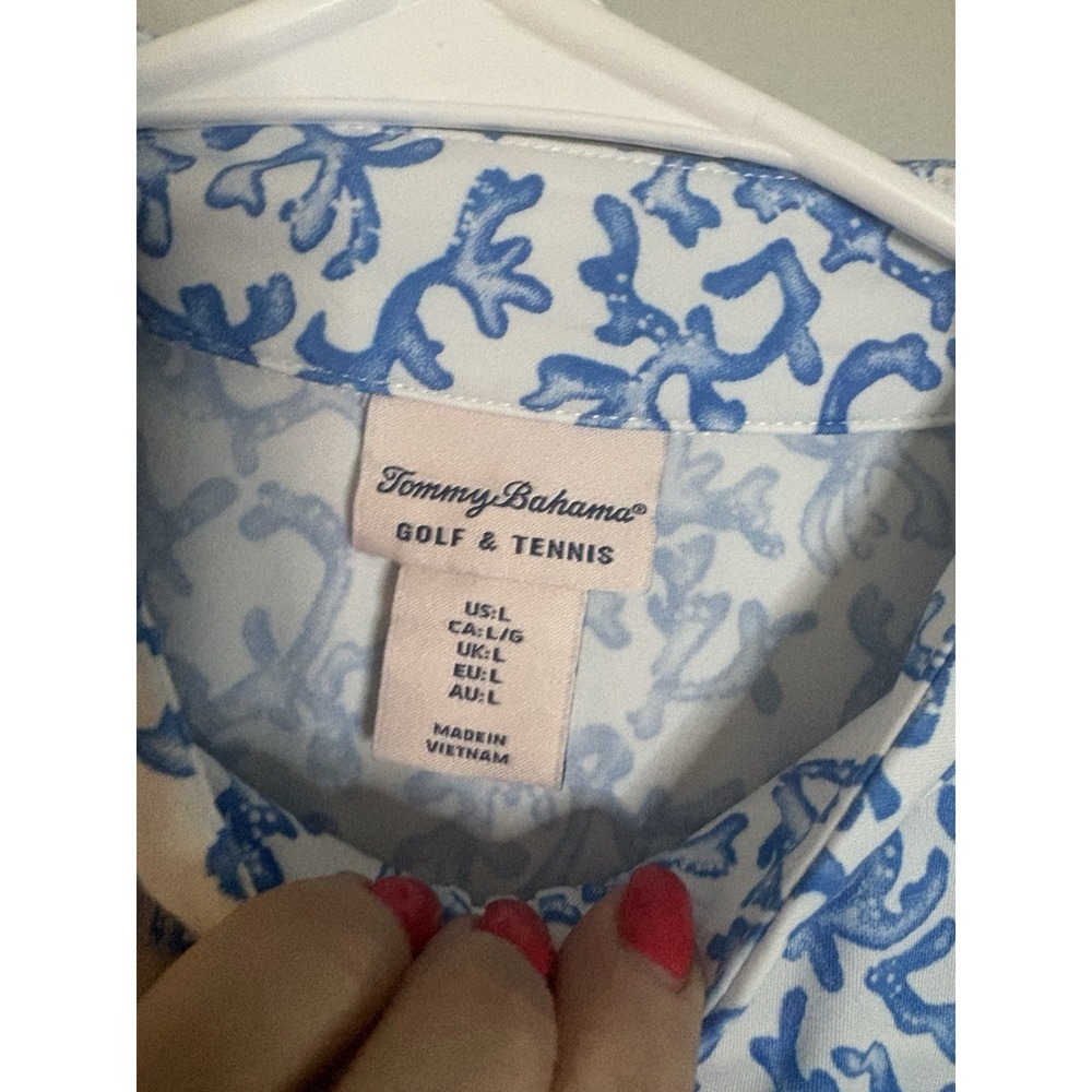 Tommy Bahama Golf & Tennis 1/4 Zip Top Sleeveless Shirt Size L~ Blue White - Picture 2 of 5